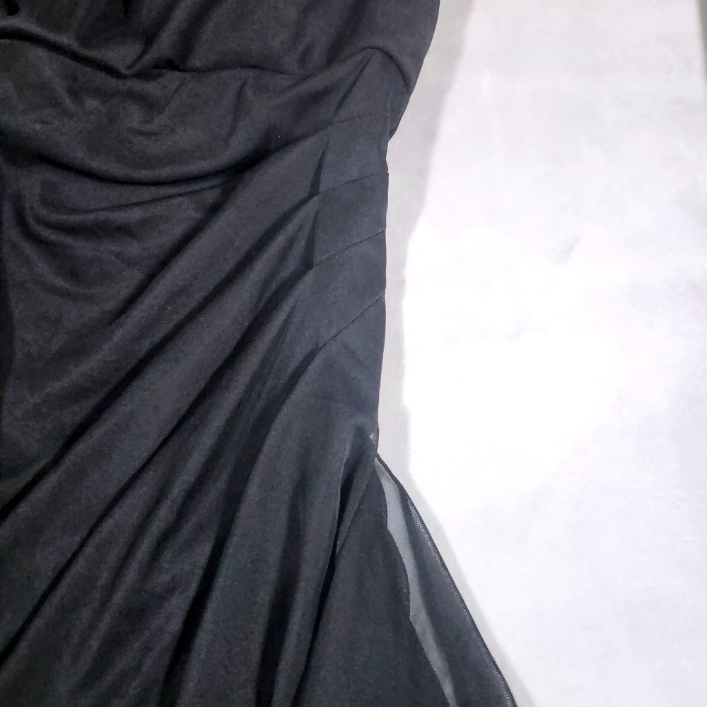 David's Bridal Cocktail Dress Womens 14 Black Polyester Ruched Halter F15612 - Picture 10 of 15
